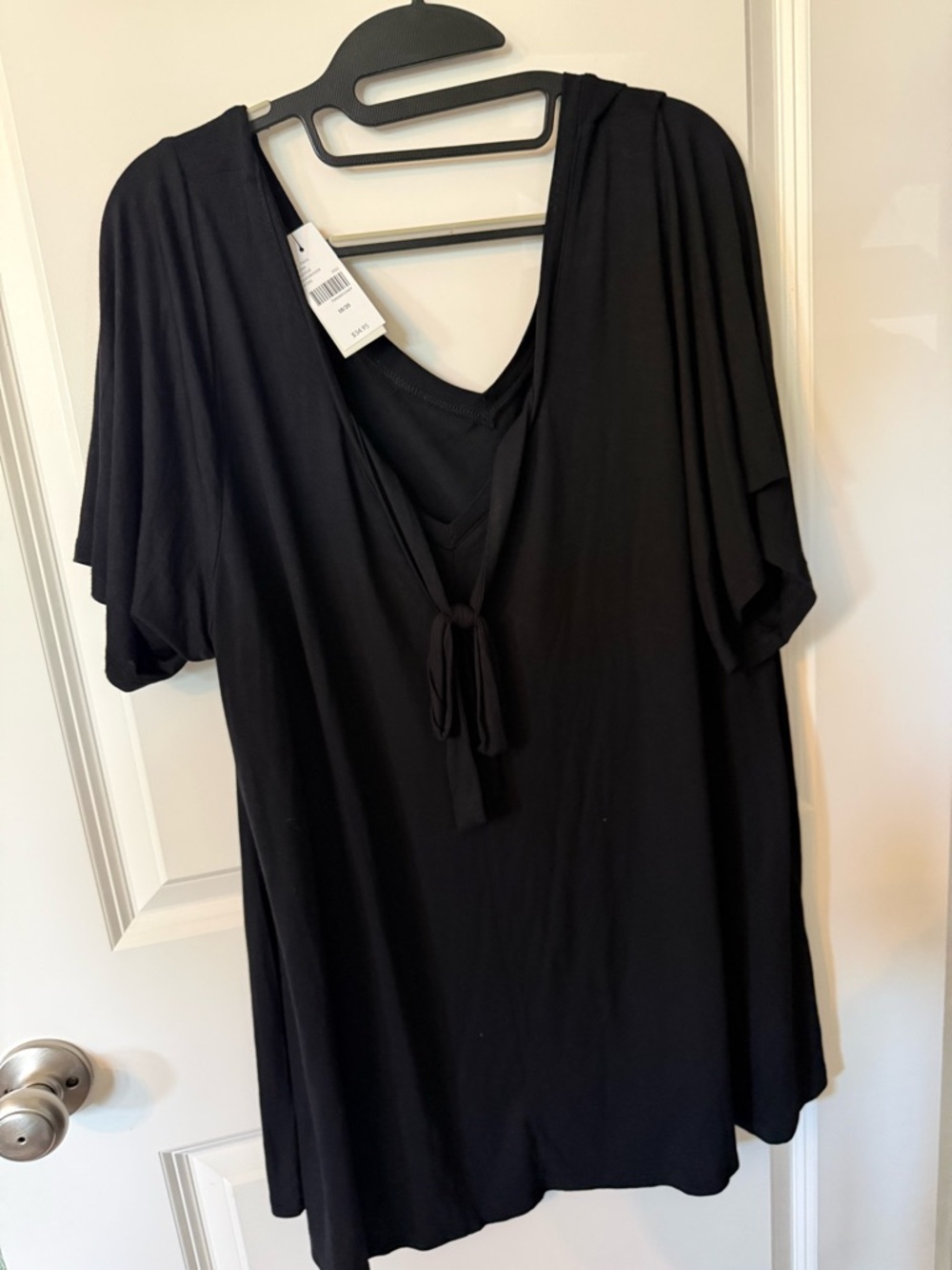Lane Bryant Black V-Neck Tie-Front Short Sleeve Top